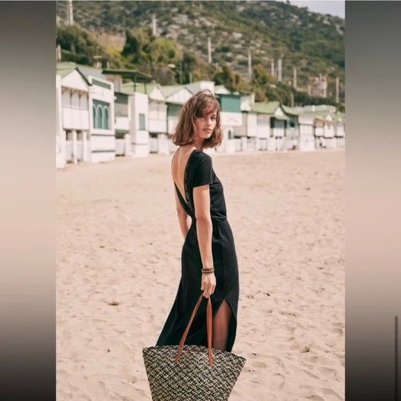 Sezane Lucille Dress Open Back Lace Black Midi Dress - Picture 8 of 16